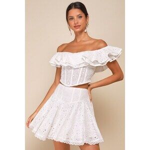 Lulus Lovely Season Ivory Eyelet Embroidered High-rise Mini Skirt White